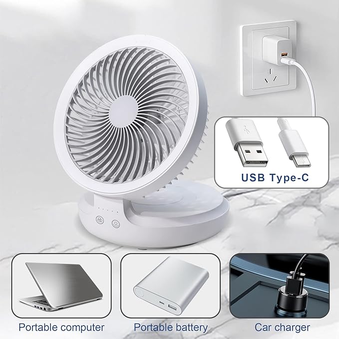 Colorful USB Rechargeable Desktop Fan | Silent Cooling, LED Ambient Light, 3-Speed Rotation