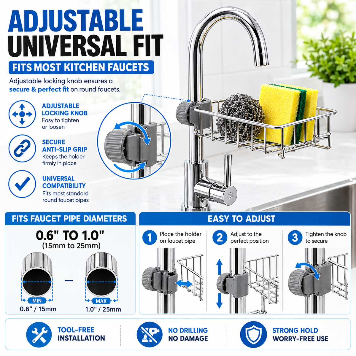 Stainless Steel Sponge Holder for Kitchen Sink (Large)