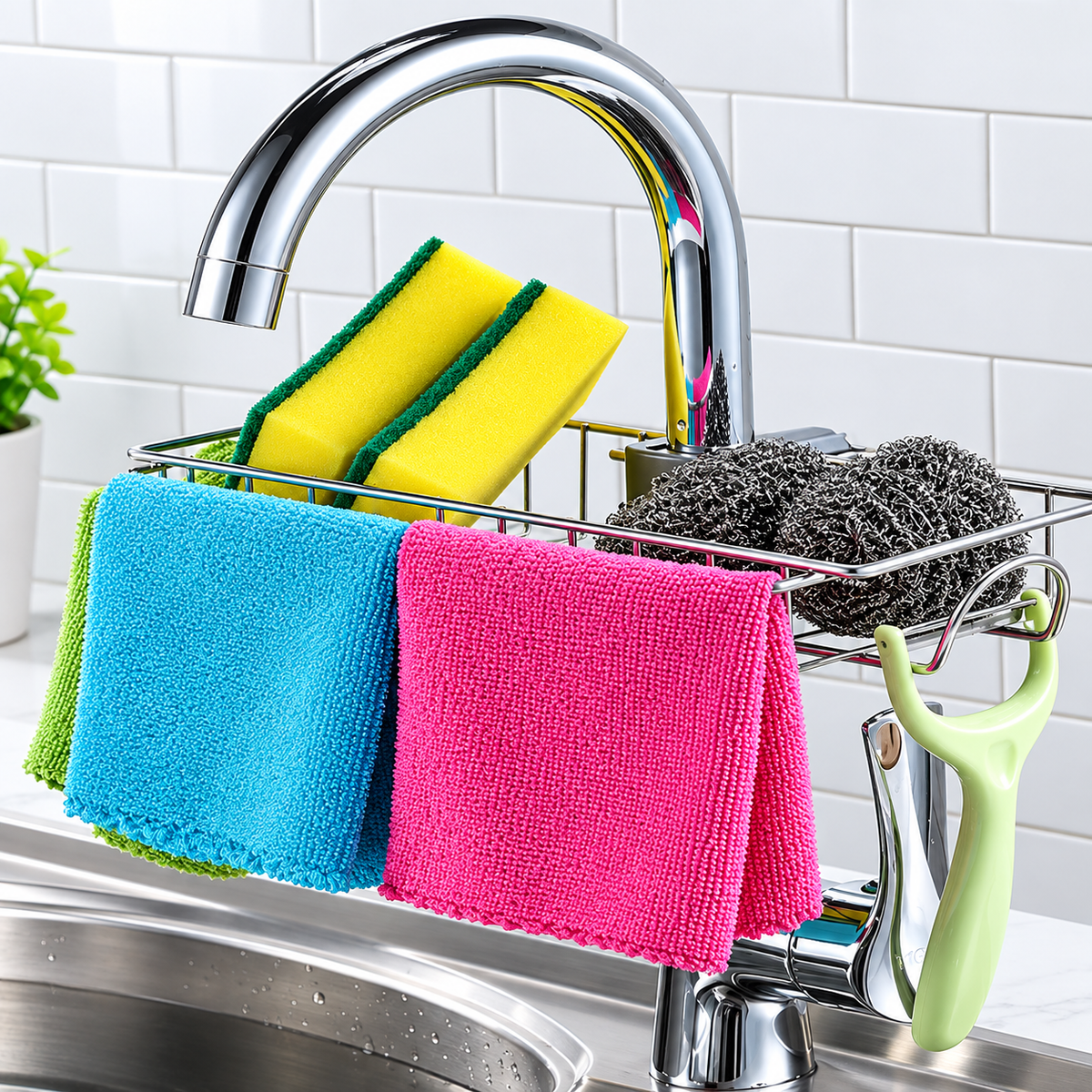 Stainless Steel Sponge Holder for Kitchen Sink (Large)