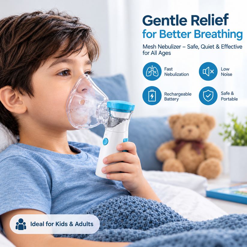 Portable Mesh Nebulizer Machine JSL-W302 with Masks & Mini Inhaler for Kids & Adults