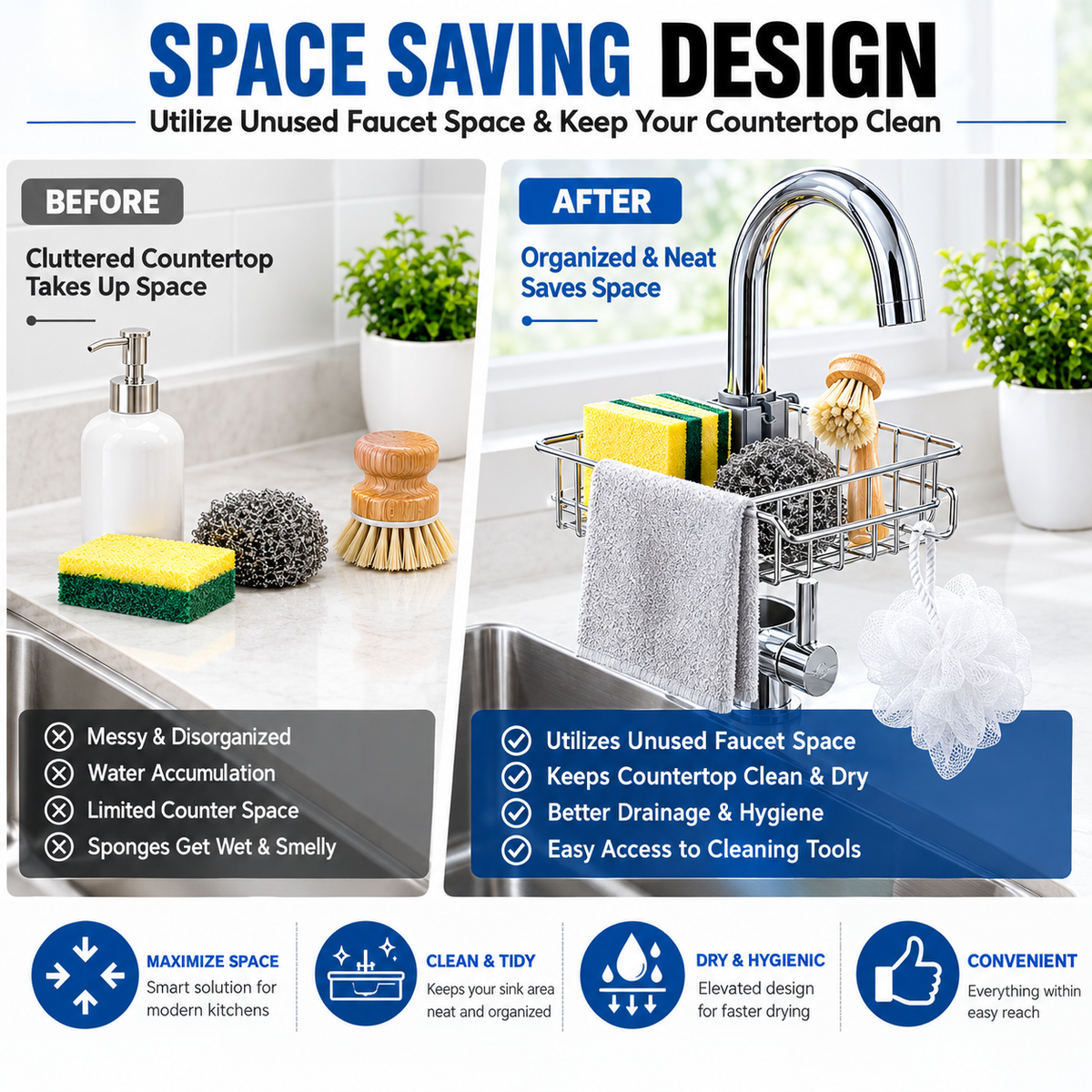Stainless Steel Sponge Holder for Kitchen Sink (Large)