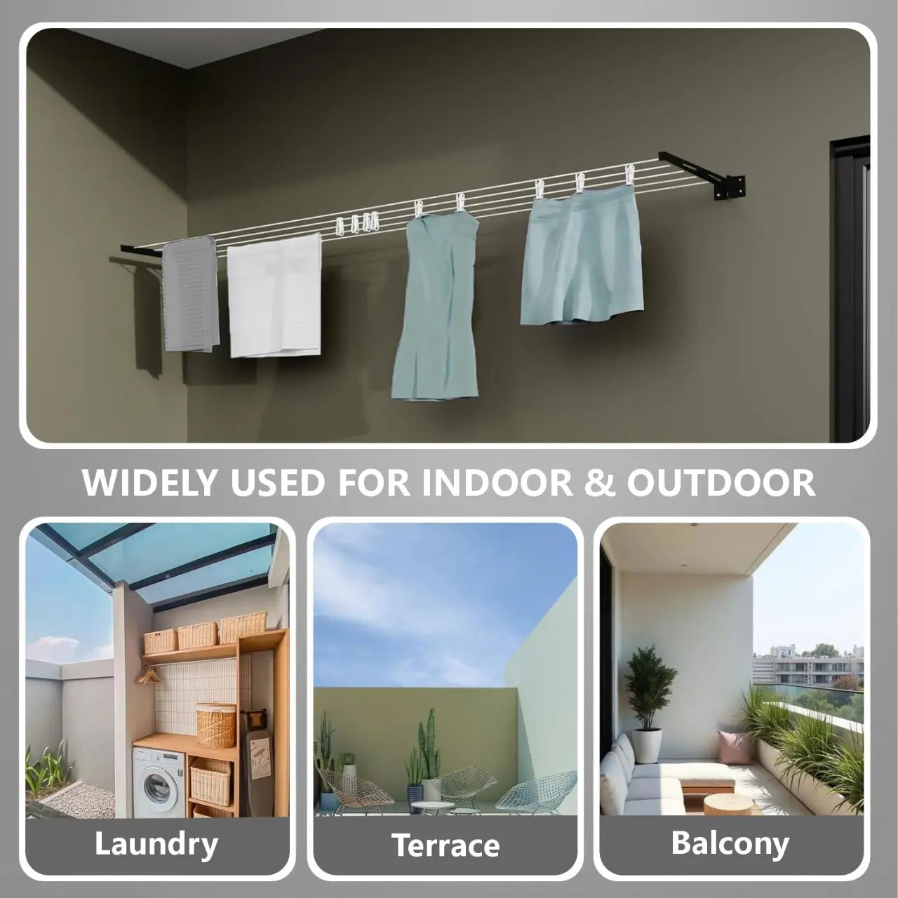 Foldable Wall-Mounted Clothesline with 30 Feet Free Rope(کپڑے سکھانے کا اسٹینڈ)